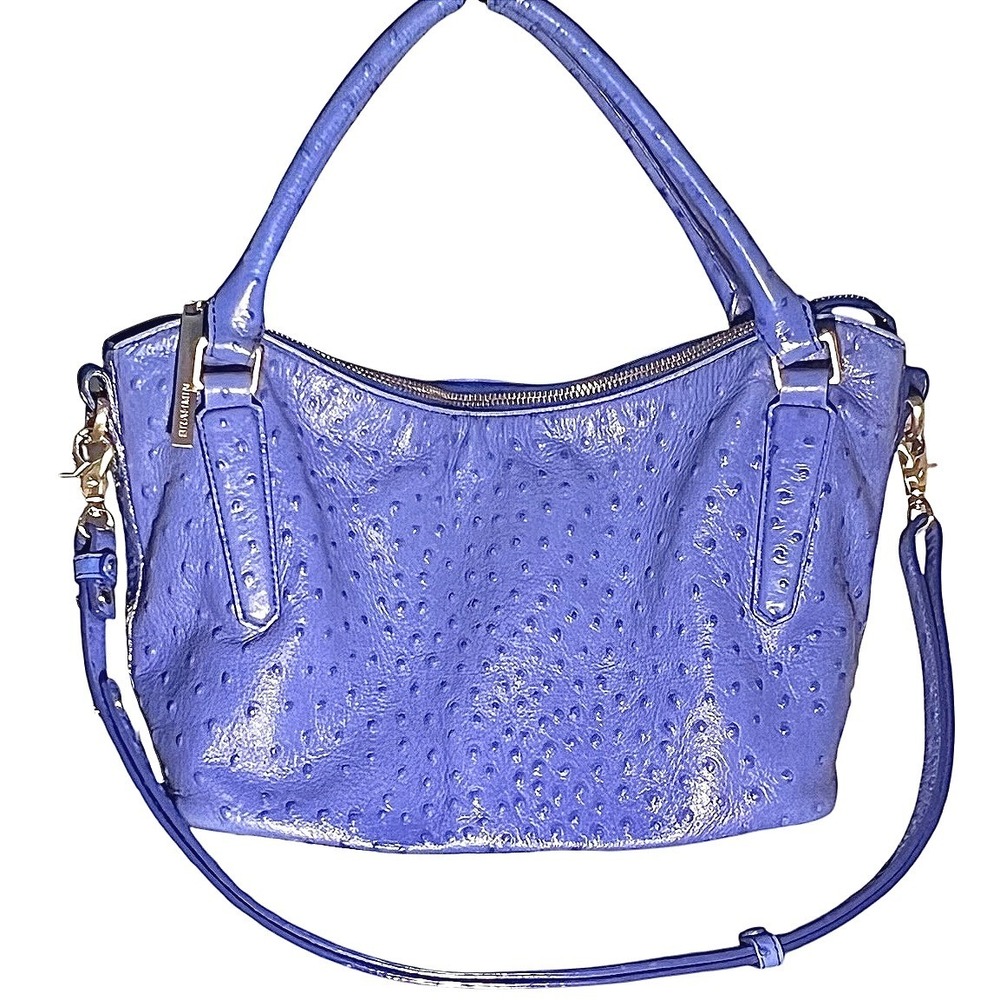 Brahmin Norah Hobo Blue Ostrich Embossed Leather Crossbody Bag Gold Hardware - Picture 2 of 16